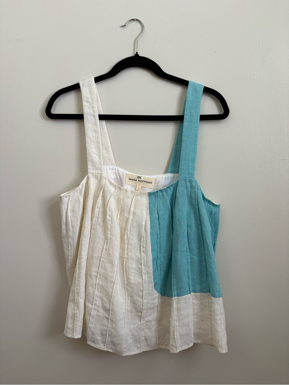Mara Hoffman White and Teal Pleated Top